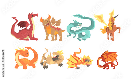 Fantastic Mythological Creatures and Beasts Vector Set