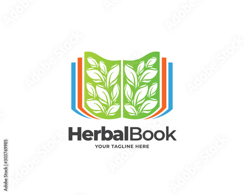 herbal book logo design vector
