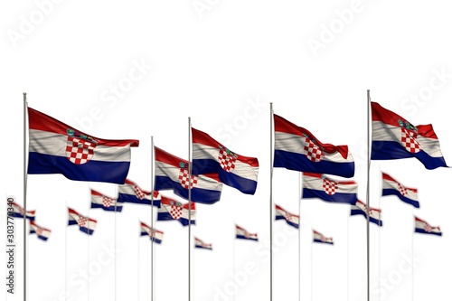 cute Croatia isolated flags placed in row with selective focus and place for your content - any feast flag 3d illustration..
