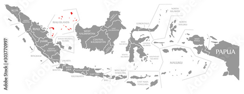 Canvas Print Riau Islands red highlighted in map of Indonesia
