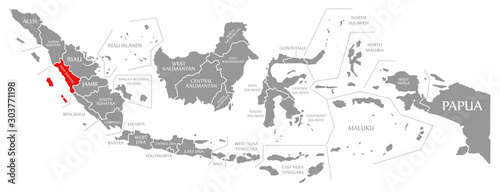 West Sumatra red highlighted in map of Indonesia