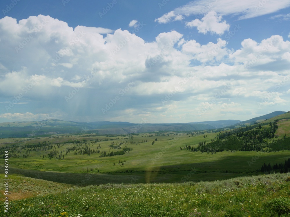  Beautiful clouds over the Lamar Valley at Yellowstone National Park in Wyoming.