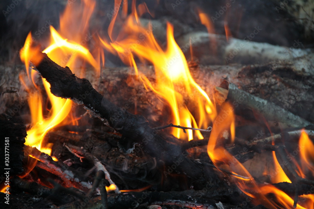 Big fire in the fireplace Big fire in the fireplace