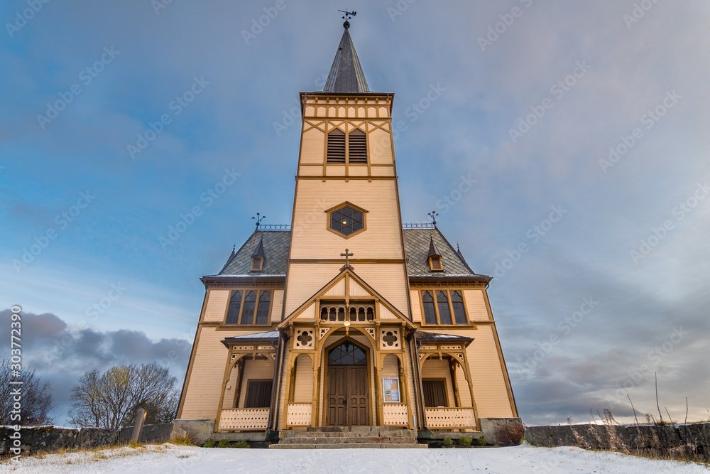 famous vagan church at kabelvag, norway