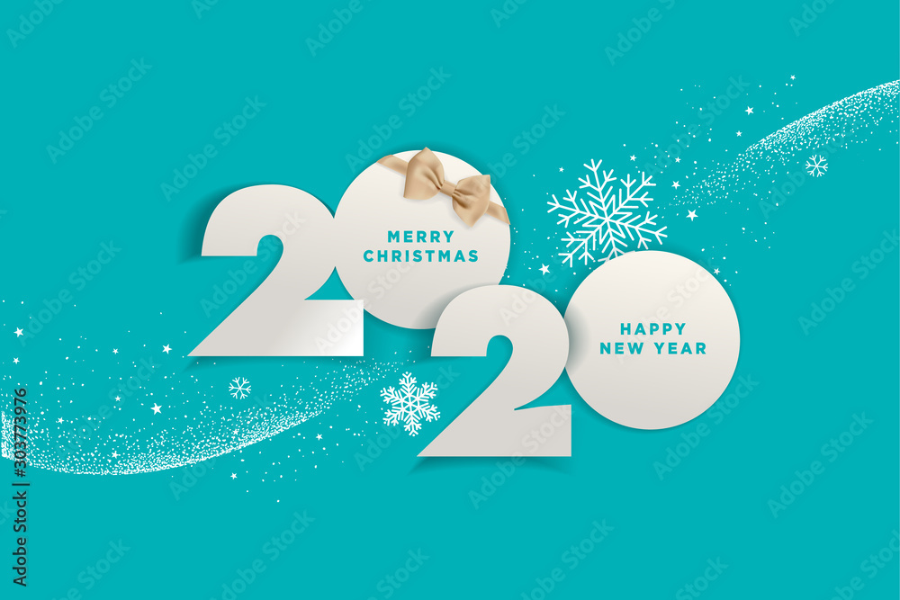 Merry Christmas and Happy New Year 2020. Vector illustration concept for background, greeting card, website and mobile website banner, party invitation card, social media banner, marketing material. - obrazy, fototapety, plakaty 