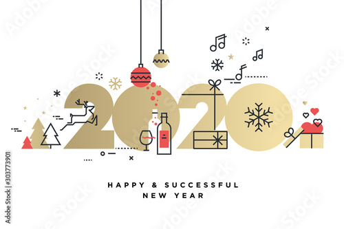 Business Happy New Year 2020 greeting card. Vector illustration concept for background, greeting card, website and mobile website banner, party invitation card, social media banner, marketing material