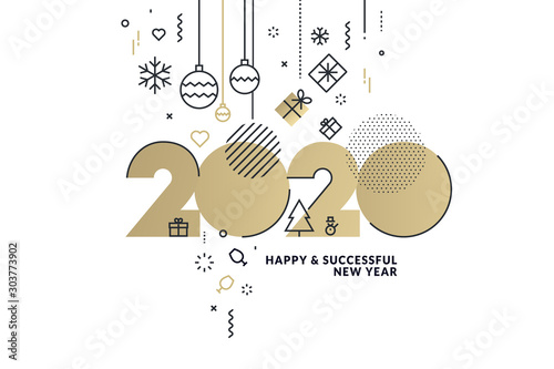 Happy New Year 2020 business greeting card. Modern vector illustration concept for background, greeting card, website banner, party invitation card, social media banner, marketing material.