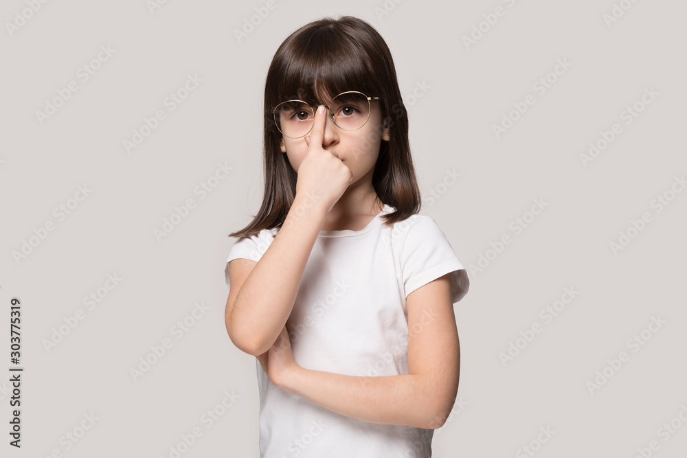 Close up portrait with funny little brown-haired girl with eyewear. Close up portrait with funny little brown-haired girl with eyewear.