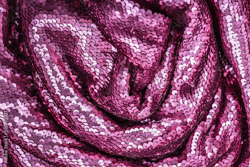 Pink purple shiny fabric with sequins, abstract background. Close-up.