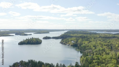 Wallpaper Mural Aerial view of lake and islands covered by pine trees, Kenora bay, lake of the woods, Ontario Canada. Panoramic 4k drone footage from left to right. Torontodigital.ca