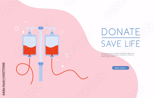 Donate blood bag on blue background. Background For World Blood Donor Day..