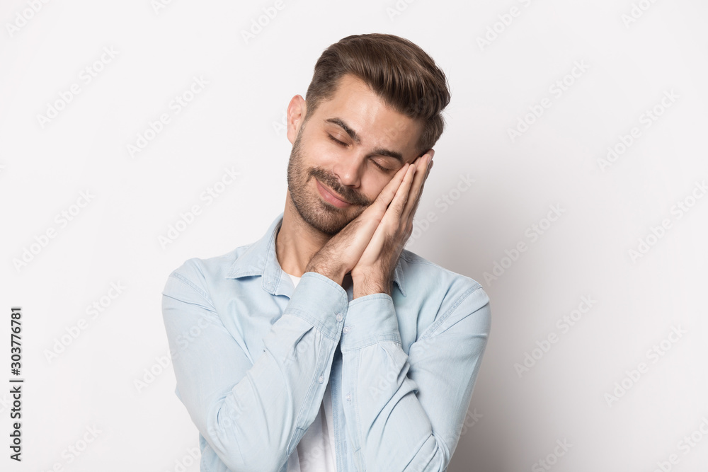 Close up portrait with asleep handsome bearded man. Close up portrait with asleep handsome bearded man.