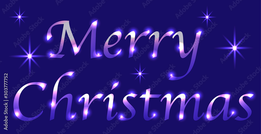 Vector shining letters Merry Christmas. Greeting card.