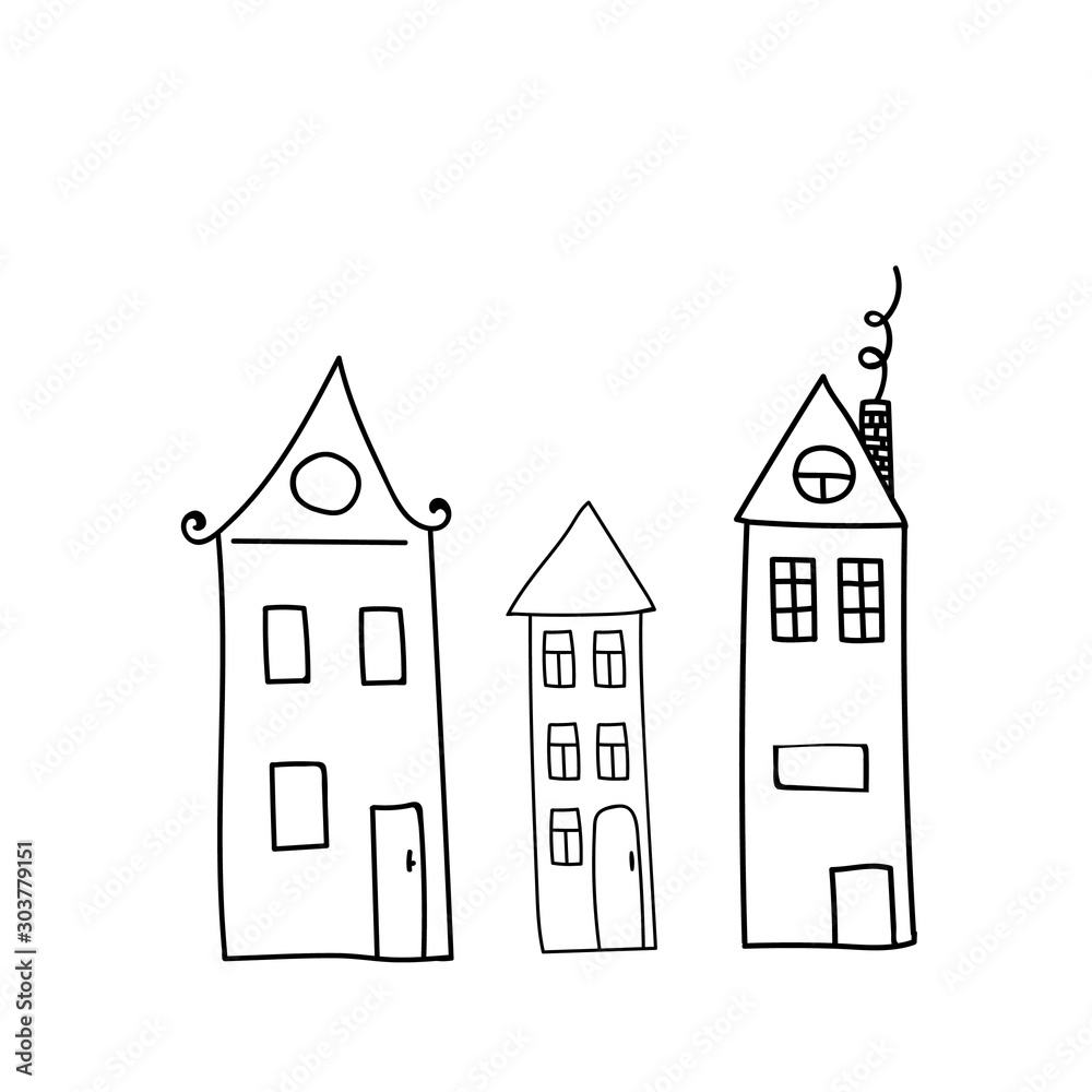 Set of doodle buildings