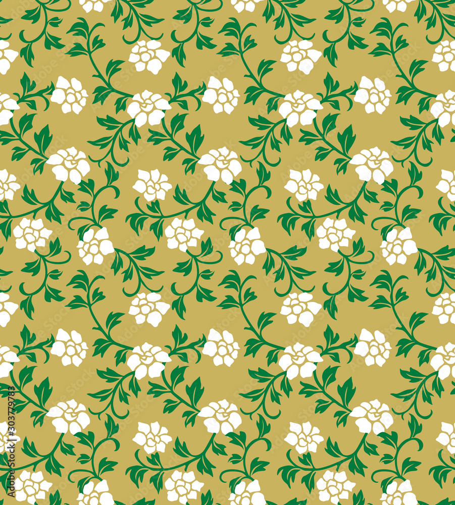 Luxury White Flower Green Vine Seamless Pattern Luxury White Flower Green Vine Seamless Pattern