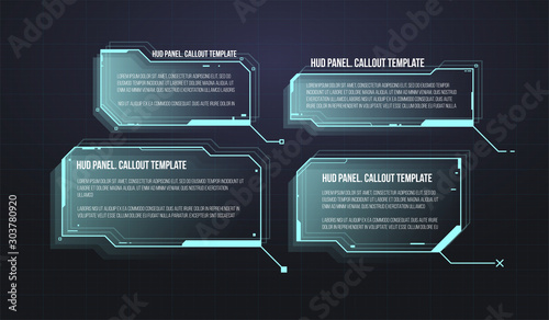 Futuristic callout bar labels. Set of HUD futuristic sci fi frame template. Digital info boxes layout templates.