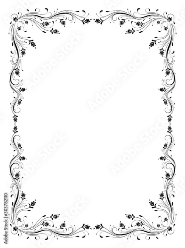 Decorative vintage frame with floral ornament in retro style isolated on white