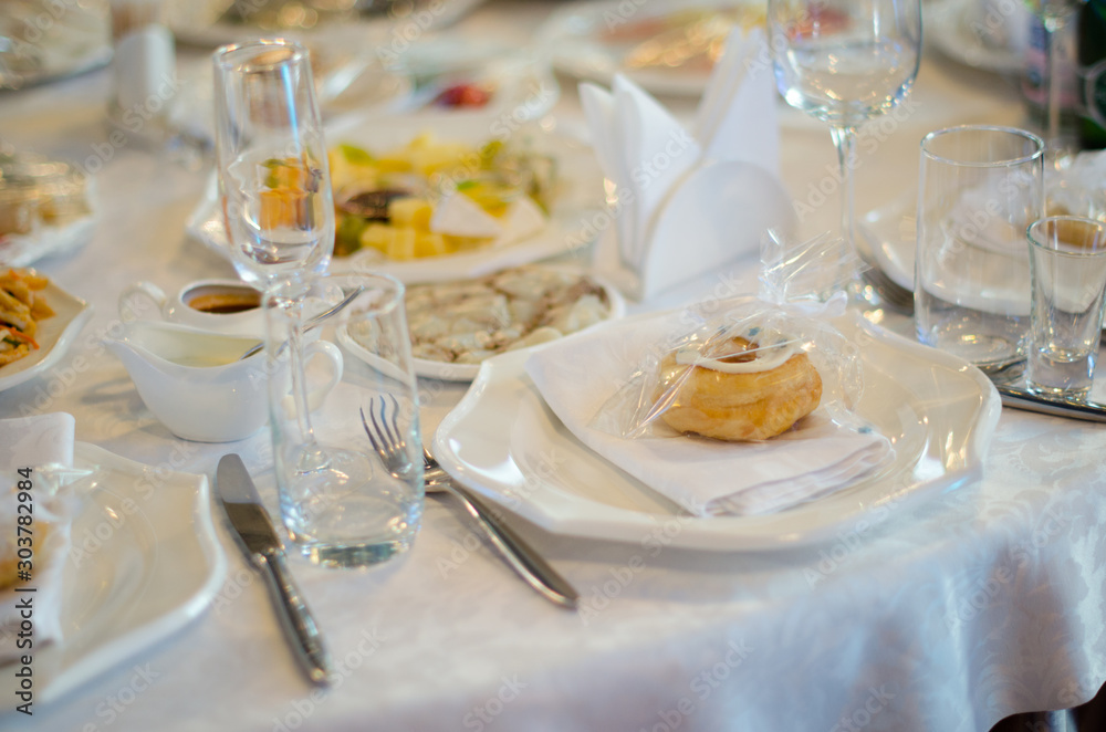 Serving table prepared for event party or wedding Serving table prepared for event party or wedding