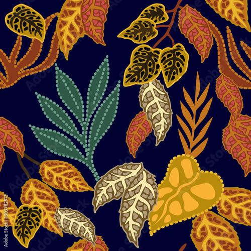 Seamless vector pattern with dotted leaves. 