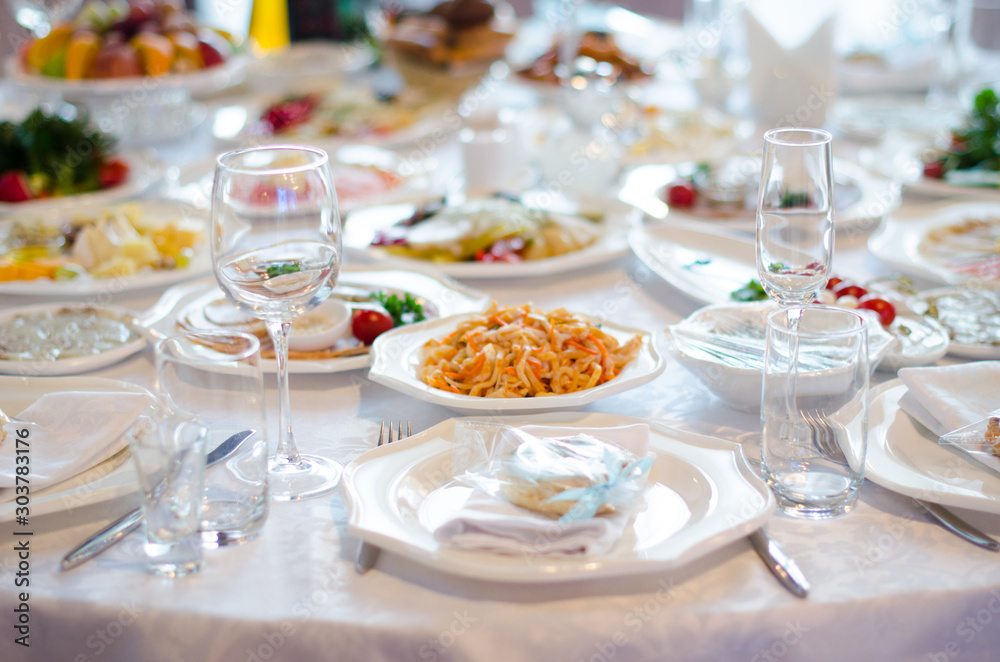 Serving table prepared for event party or wedding