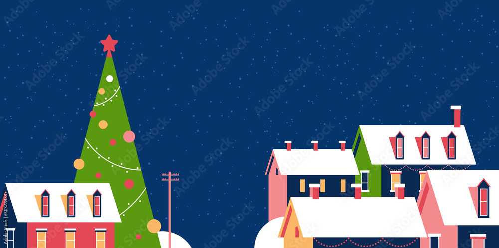 Φωτογραφία winter houses with snow on roofs snowy village street with decorated fir tree me