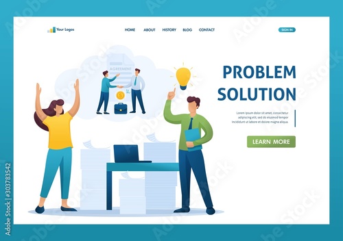Stressful situation of the office, solution of the problem by employees of the company. Flat 2D character. Landing page concepts and web design