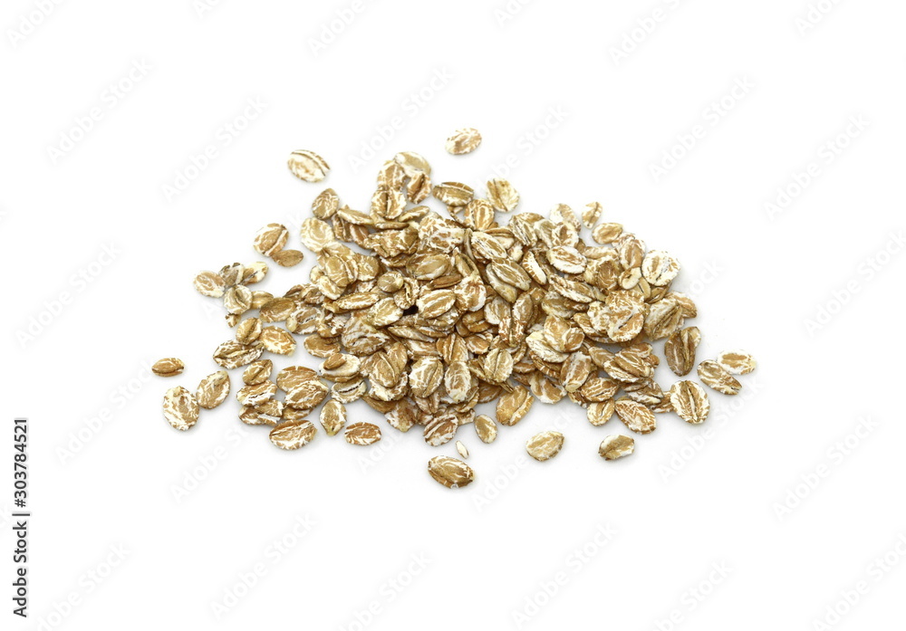 Rye oat flakes isolated on white , macro close up Rye oat flakes isolated on white , macro close up