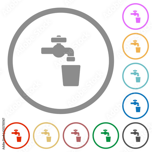 Drinking water flat icons with outlines