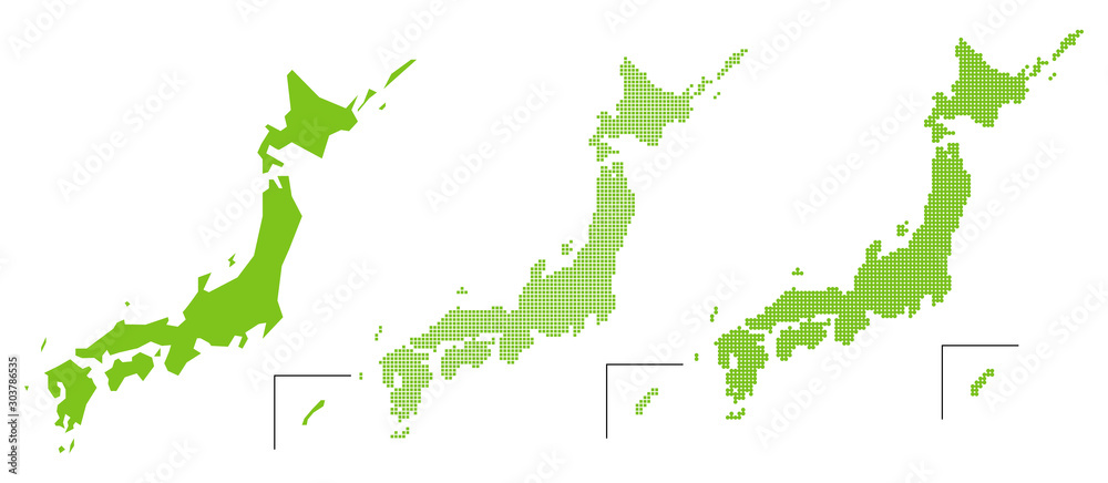 簡易日本地図　四角ドット・丸ドット　モザイク