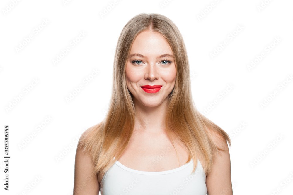Smiling blonde woman isolated on white background Smiling blonde woman isolated on white background