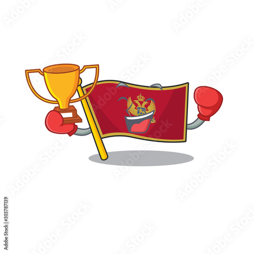 Flag montenegro cartoon with in boxing winner character