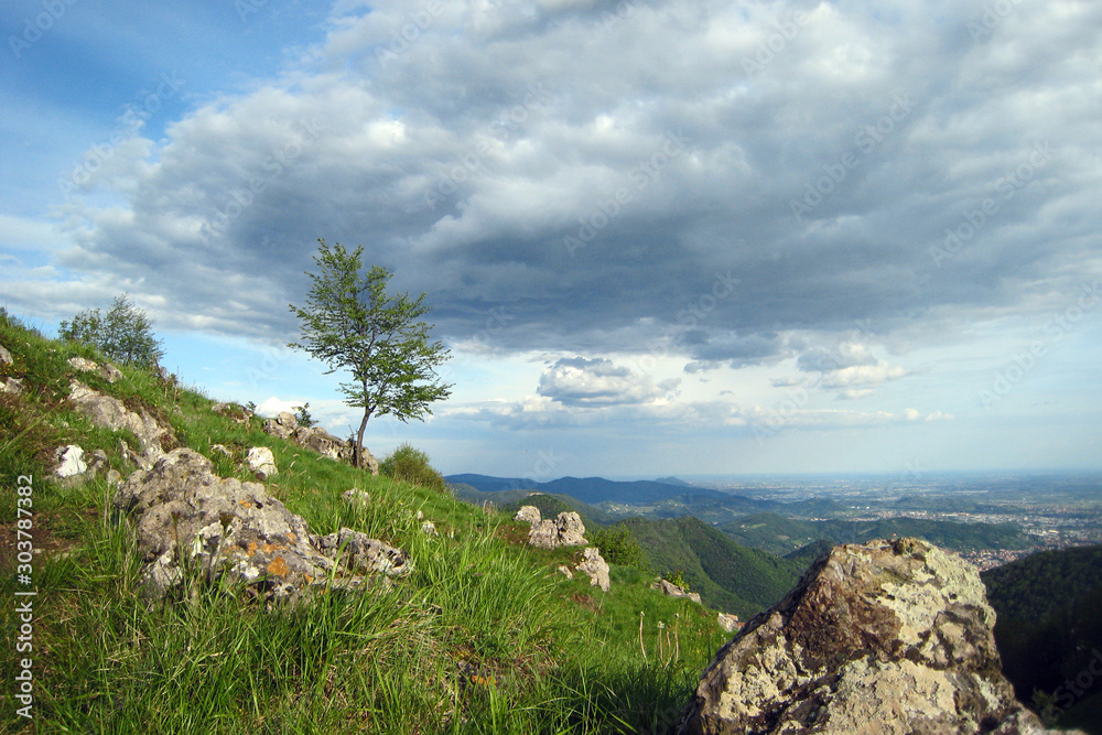 Moddoy panorama from Monte di Nese towards Po valley, Bergamo, Italy.