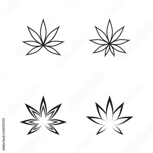 Set of Cannabis marijuana hemp leaf logo
