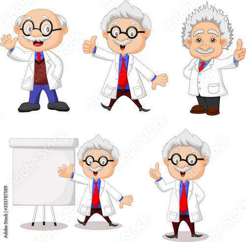 Cartoon happy scientist collection set