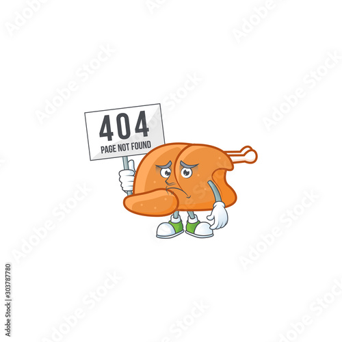 Roast turkey food cartoon with character pouting bring board
