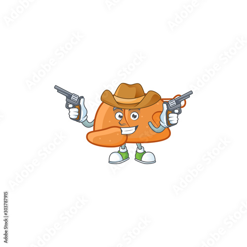 Roast turkey food cartoon with character cowboy