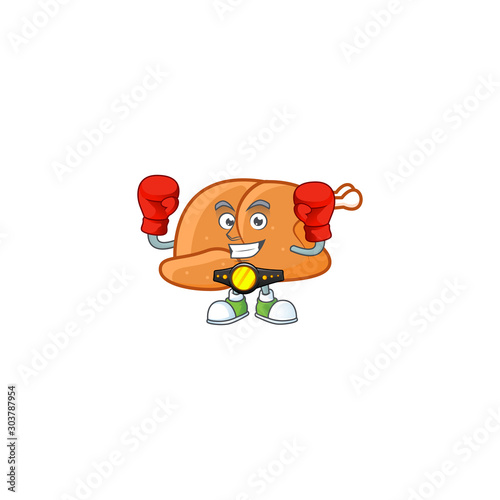 Roast turkey food cartoon with character boxing