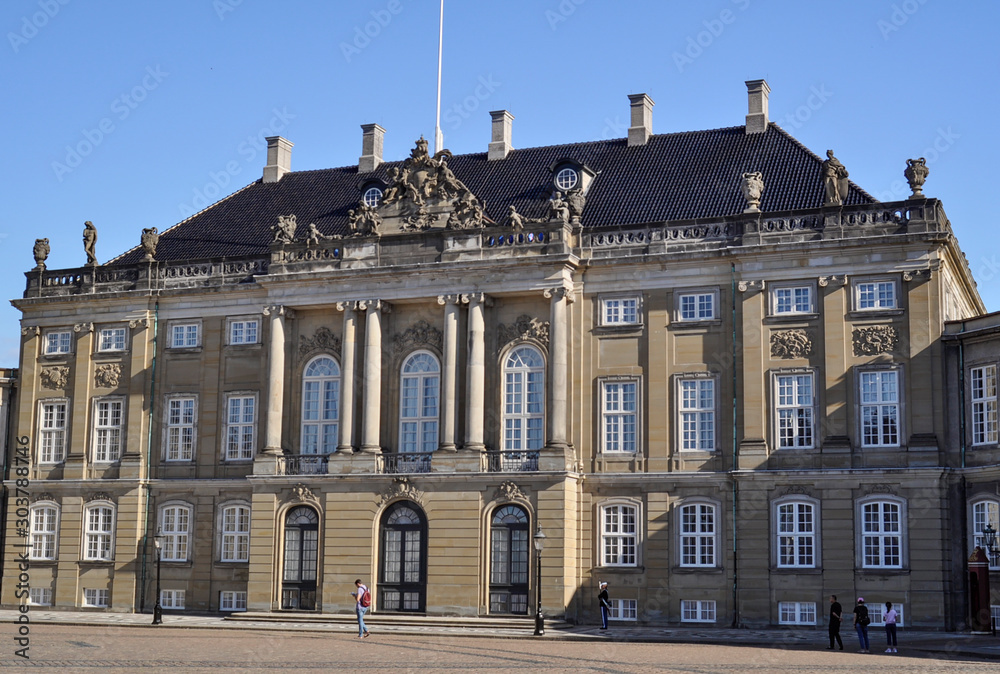 Amalienborg Palace exterior. Copenhagen, Denmark.