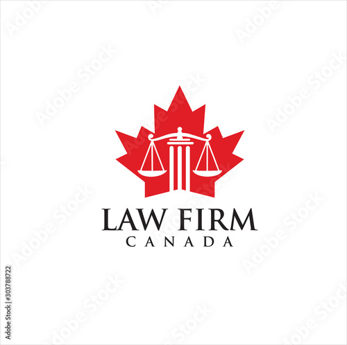 Maple Canada Law Logo Design vector illustration . Canadian Lawyer Directory . Law Firm Logo .
