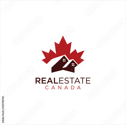 House Maple Leaf Logo Stock Vector . Maple real estate logo . Canadian Home Logo .