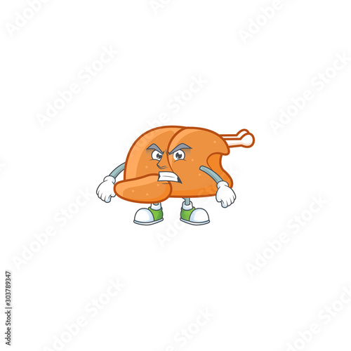 Cartoon roast turkey in the character shape annoyed