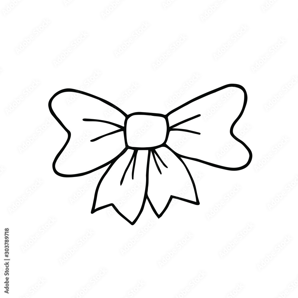 Single hand drawn christmas bow and ribbon. Vector illustration for greeting cards, stickers, posters and icon design. Single hand drawn christmas bow and ribbon. Vector illustration for greeting cards, stickers, posters and icon design.