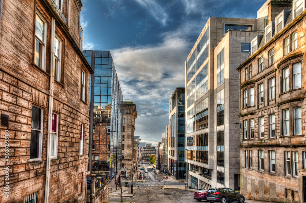 Blythswood street. the city of Glasgow in Scotland, United Kingdom