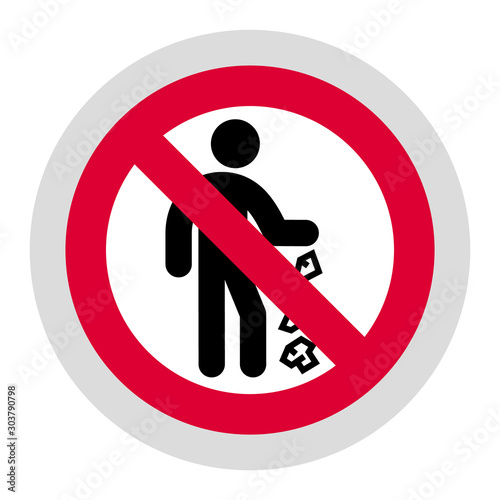 No trash forbidden sign, modern round sticker, vector illustration for your design