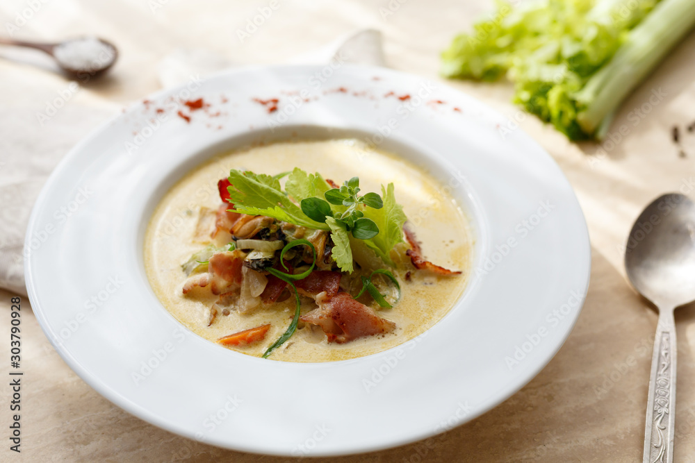 vegetable cream soup with bacon vegetable cream soup with bacon