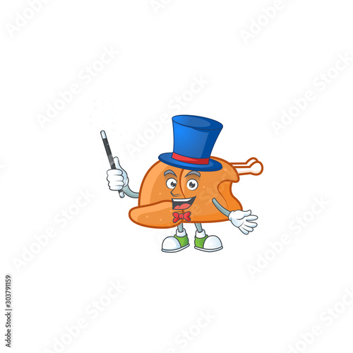 Cartoon roast turkey ripe with character magician