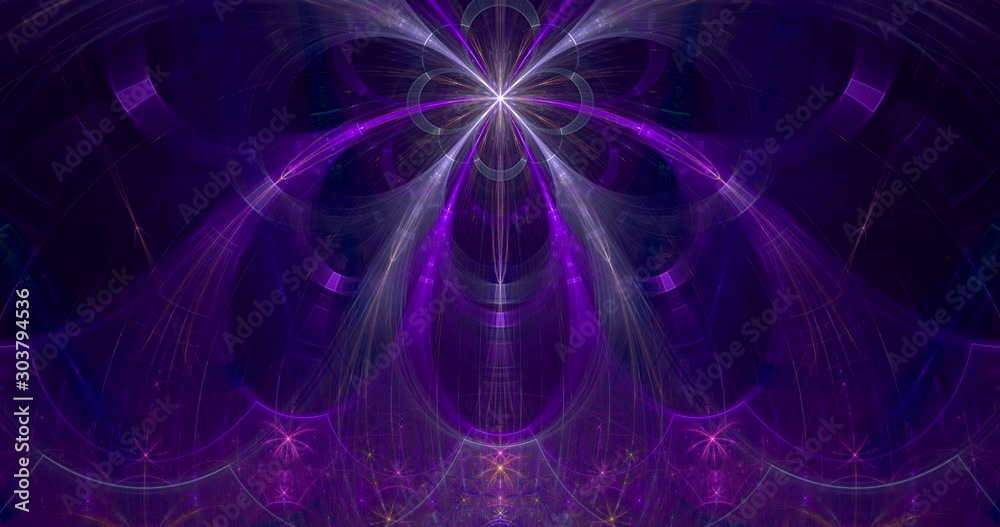 Rapid color changing abstract fractal video with interconnected stars and space flowers with intricate decorative geometric pattern surrounding and connecting them in shining colors, 4k, 4096p, 25fps