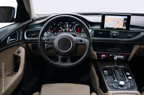 Modern car dashboard and interior