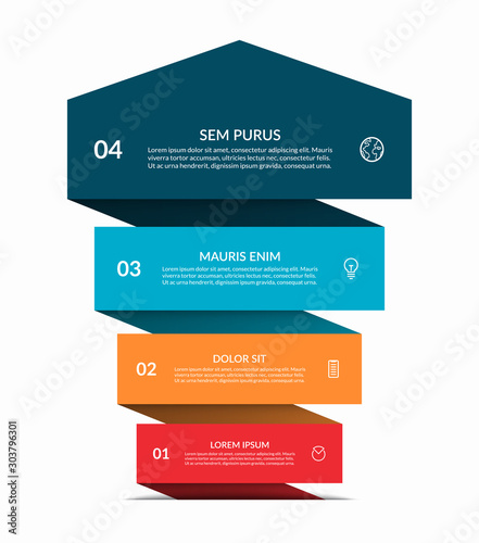 Up arrow infographic banner. Business growth vector concept with 4 steps, options, parts. Can be used for workflow layout, diagram, chart, graph, web design.