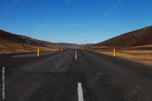 Road on a calm deserted spring landscape of Iceland